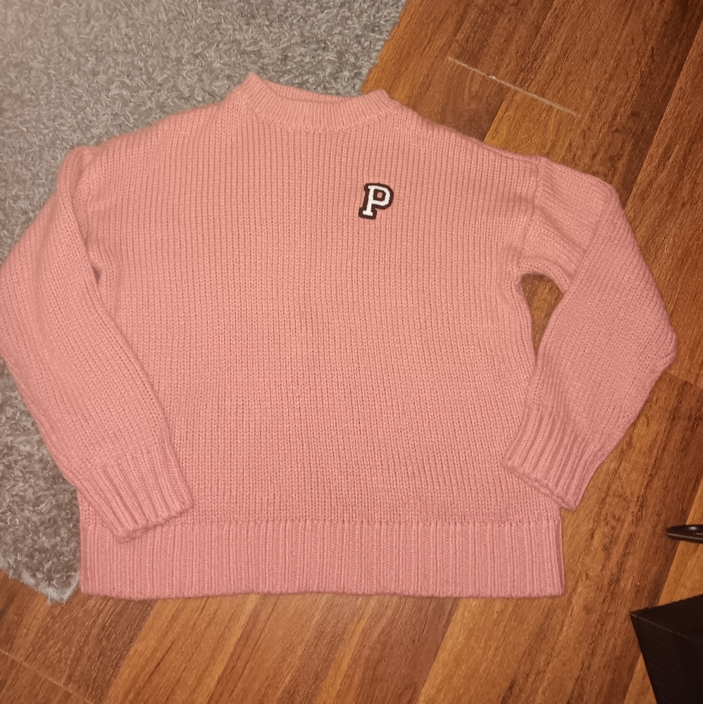 Pink Sweater with Embroidered Letter